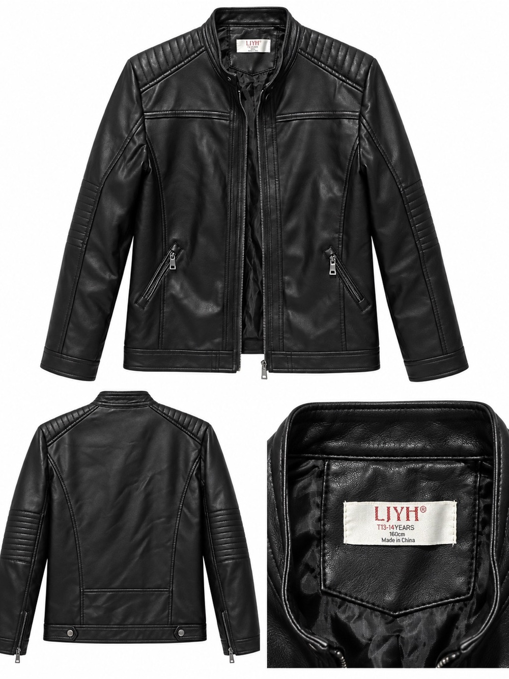 Black Kids Faux Leather Bomber Jacket